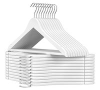 SONGMICS Cintre Bois, Lot de 20, avec Encoches Antiglisse, Barre Antiglisse pour Pantalons, Crochet Pivotant 360°, pour Costumes, Chemises, Manteaux, Blanc et Argent CRW03W-20