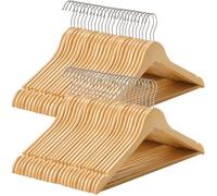 SONGMICS Cintre Bois, Lot de 50, avec Encoches Antiglisse, Barre Antiglisse pour Pantalons, Crochet Pivotant 360°,Couleur Boisée et
