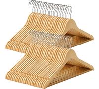 SONGMICS Cintre Bois, Lot de 50, avec Encoches Antiglisse, Barre Antiglisse pour Pantalons, Crochet Pivotant 360°, pour Costumes, Chemises, Manteaux, Couleur Boisée et Argent CRW001-50