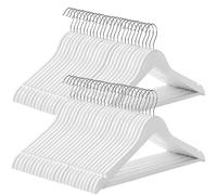 SONGMICS Cintre Bois, Lot de 50, avec Encoches Antiglisse, Barre Antiglisse pour Pantalons, Crochet Pivotant 360°, pour Costumes, Chemises, Manteaux, Blanc et Argent CRW03W-50