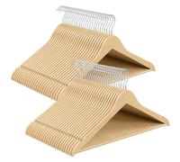 SONGMICS Cintres en Bois de Bouleau, Lot de 50, Fins, avec Encoches | Porte-pantalons, Crochet Pivotant à 360°, Gain de Place, pour Haut à Bretelles, Veste, Naturel, Collection CASON CRW045K101