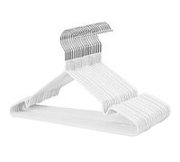 SONGMICS Cintres en Métal, Ensemble de 20 Cintres pour Chemises, Pantalons, Robes, Enduit en PVC, Antidérapant, avec Encoches, Blanc CRI33WT20