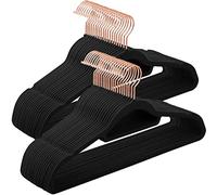 SONGMICS Cintres en Velours, Lot de 50, antidérapants, avec Crochets Rose Gold pivotants, épaisseur 0,6 cm, Longueur 45 cm,pour Manteaux, Robes, Pantalons, Cravates, Noir CRF21BK50