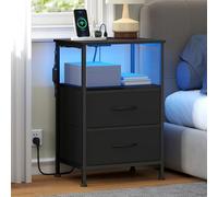 SONGMICS Collection BELLAH - Table de Chevet avec Multiprise, Table d'Appoint avec Éclairage LED Réglable, 1 Étagère Ouverte et 2 Tiroirs, Chambre, Noir d'encre LGS302BH02