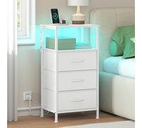SONGMICS Collection BELLAH - Table de Chevet avec Multiprise, Table d'Appoint avec Éclairage LED Réglable, 1 Étagère Ouverte et 3 Tiroirs, Chambre, Blanc Nuage LGS303WH03