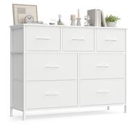 SONGMICS Commode 7 Tiroirs, Meuble de Rangement pour Chambre, Acier, Panneau MDF, Tissu Non-tissé, Blanc Nuage et Blanc Neige