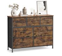 SONGMICS Commode 7 Tiroirs, Meuble de Rangement pour Chambre, Acier, Panneau MDF, Tissu Non-tissé, Marron Rustique et Noir d'encre