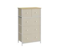 SONGMICS Commode à 5 tiroirs en Tissu pour Salon, Couloir, Chambre d'enfant, Jaune Chameau et Blanc crème LTS514W01