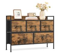 SONGMICS Commode, Armoire, Meuble de Rangement, 5 Tiroirs en Tissu avec Poignées, Cadre en Métal, Style Moderne, Marron Rustique et Noir d'encre LTS135B01