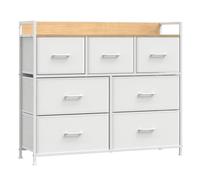 SONGMICS Commode, Armoire, Meuble de Rangement, 7 Tiroirs en Tissu avec Poignées, Cadre en Métal, Blanc Nuage et Beige Chêne