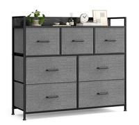 SONGMICS Commode, Armoire, Meuble de Rangement, 7 Tiroirs en Tissu avec Poignées, Cadre en Métal, Style Moderne, Gris Ardoise et Gris Anthracite LTS523G22