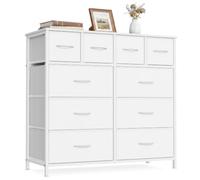 SONGMICS Commode avec 10 Tiroirs, Meuble de Rangement, Cadre en Acier, Tiroirs en Tissu, 98,7 x 30 x 96,2 cm, pour Chambre, Salon, Blanc Nuage, Collection BELLAH LGS236W101
