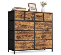 SONGMICS Commode avec 10 Tiroirs, Meuble de Rangement, Cadre en Acier, Tiroirs en Tissu, 98,7 x 30 x 96,2 cm, pour Chambre, Salon, Marron Rustique, Collection BELLAH LGS236K101