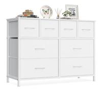 SONGMICS Commode avec 8 Tiroirs, Cadre en Acier, 98,7 x 30 x 74,7 cm | Meuble de Rangement, Tiroirs en Tissu, pour Chambre, Salon, Blanc nuage, Collection BELLAH LGS234W101