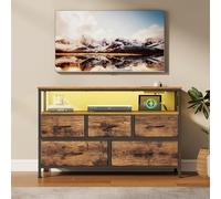Songmics, Commode + buffet, Commode avec éclairage LED et station de recharge, 5 tiroirs (98.70 x 30 x 68.10 cm)