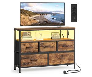 Songmics, Commode + buffet, Commode avec éclairage LED et station de recharge, 5 tiroirs (98.70 x 30 x 68.10 cm)