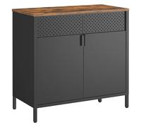 SONGMICS Meuble de Rangement, Buffet, en Métal, Double Porte, Fermeture Magnétique, Cadre en Acier, 40 x 80 x 76 cm, Marron Rustique et Noir LSC102B01