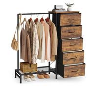 SONGMICS Commode Chambre, Portant à Vêtements avec 5 Tiroirs, Meuble de Rangement, Tringle, Étagère Chaussure, 96,2 x 30 x 117,7 cm, pour Chambre, Entrée, Marron Rustique, Collection BELLAH LGS423K101