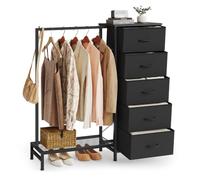 SONGMICS Commode Chambre, Portant à Vêtements avec 5 Tiroirs, Meuble de Rangement, Tringle, Étagère Chaussure, 96,2 x 30 x 117,7 cm, pour Chambre, Entrée, Noir d'encre, Collection BELLAH LGS423B101