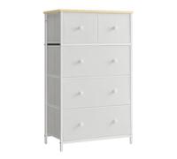 SONGMICS Commode de Chambre, avec 5 Tiroirs en Tissu, pour Salon, Entrée, Couloir, Chambre d'enfant, Blanc et Couleur Boisée