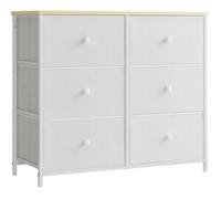 SONGMICS Commode, Meuble de Rangement avec 6 Tiroirs en Tissu, Meuble à Tiroirs avec Cadre Métallique, Plateau, Blanc et Chêne