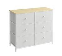 SONGMICS Commode, Meuble de Rangement avec 6 Tiroirs en Tissu, Meuble à Tiroirs avec Cadre Métallique, Plateau, pour Chambre, Dressing, Blanc Crème et Couleur Chêne LTS323W57