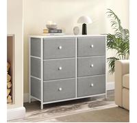 SONGMICS Commode, Meuble de Rangement avec 6 Tiroirs en Tissu, Meuble à Tiroirs avec Cadre Métallique, Plateau, Gris et Blanc