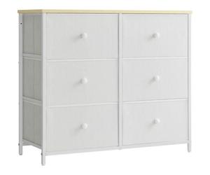 SONGMICS Commode, Meuble de Rangement avec 6 Tiroirs en Tissu, Meuble à Tiroirs avec Cadre Métallique, Plateau, Blanc et Chêne
