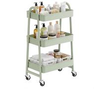 SONGMICS Desserte à roulettes en Acier, à 3 Niveaux, 45 x 31 x 77,5 cm | Chariot de Rangement, Étagère Cuisine, pour Salle de Bain et Buanderie, Vert olive, Collection PATAYE BSC068C101