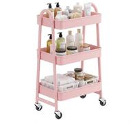 SONGMICS Desserte à roulettes en Acier, à 3 Niveaux, 45 x 31 x 77,5 cm | Chariot de Rangement, Étagère Cuisine, pour Salle de Bain et Buanderie, Rose bonbon, Collection PATAYE BSC068S101