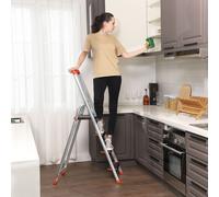 SONGMICS Echelle 4 marches, échelle en aluminium, avec main courante, bac à outils
