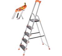 SONGMICS Escabeau 5 Marches, Marche Pied, Pliable, Échelle, en Aluminium, Largeur de Marche 13 cm, Antidérapants, Capacité 150 kg, Conforme au Standard EN131, Noir et Orange GLT05BK