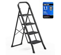SONGMICS : Échelle pliante à 4 marches, avec système de sécurité, capacité de charge jusqu'à 150 kg – Noir, dimensions : 4 marches (89 cm de largeur x 45 cm de profondeur x 127 cm de hauteur)