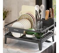 SONGMICS Égouttoir à Vaisselle, Organisateur de Plan de Travail, Bec Rotatif à 360° et Extensible, Bac d’Égouttement, Porte-Couverts, 31 x 42 x 18,5 cm, Gris Anthracite KCS550GT01