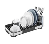 SONGMICS Égouttoir Vaisselle, Séchoir à Vaisselle, en Acier Inoxydable avec Égouttoir, Porte-ustensiles, Antirouille, pour Couteaux, Cuillères, Argenté et Noir KCS034B01