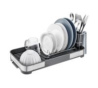 SONGMICS Égouttoir Vaisselle, Séchoir à Vaisselle, en Acier Inoxydable avec Égouttoir, Porte-ustensiles, Antirouille, pour Couteaux, Cuillères, Argenté et Gris KCS034G01