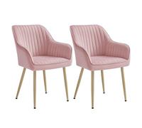 SONGMICS Chaise Salle à Manger, Lot de 4, Chaise de Cuisine, Fauteuil en Velours, Rembourrée, avec Accoudoirs, Charge Max. 120 kg, Pieds en Métal, Rose Bonbon et Doré Clair LDC087R14