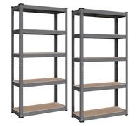 SONGMICS, ensemble de 2 étagères robustes, étagères pour cave ou entrepôt, 30 x 75 x 150 cm, étagères avec structure en acier, capacité de charge jusqu'à 650 kg, 5 étagères réglables, couleur gris. (R