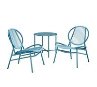 SONGMICS Ensemble Salon de Jardin, 3 Pièces, Chaises Acapulco, Salon d Extérieur, Table d Appoint et 2 Chaises, Ensemble de Mobilier d Intérieur et d Extérieur, Balcon, Bleu Lac GGF021L01