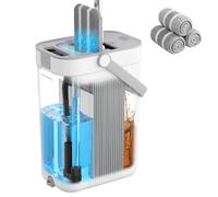 SONGMICS Ensemble Serpillère et Seau, Séparation Eau Propre/Sale, Seau à 3 Compartiments, avec Essoreur, Balai Plat, Tête Rotative 360°, 3 Chiffons Microfibres, Blanc et Gris LMB001WT03