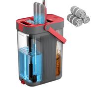 SONGMICS Ensemble Serpillère et Seau, Séparation Eau Propre/Sale, Seau à 3 Compartiments, avec Essoreur, Balai Plat, Tête Rotative 360°, 3 Chiffons Microfibres, Gris et Rouge LMB001GT03