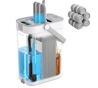 SONGMICS Ensemble Serpillère et Seau, Séparation Eau Propre/Sale, Seau à 3 Compartiments, avec Essoreur, Balai Plat, Tête Rotative 360°, 5 Chiffons Microfibres, Blanc et Gris LMB001WT05
