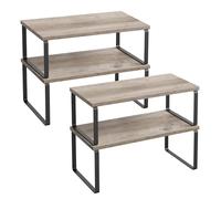 SONGMICS Erica KCS022X02 Organisateurs de cuisine, Lot de 4 étagères pour placard, empilable, extensible, métal et bois ingénierie, noir encre et Greige