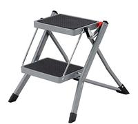 SONGMICS Escabeau à 2 Marches, Marche-Pieds Pliable, Largeur de Marche 20 cm, Caoutchouc Antidérapant, avec Poignée, Charge 150 kg, en Acier, Gris et Noir GSL002GY01