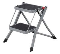 SONGMICS Escabeau à 2 Marches, Marche-Pieds Pliable, Largeur de Marche 20 cm, Caoutchouc Antidérapant, avec Poignée, Charge 150 kg, en Acier, Gris et Noir GSL002GY01