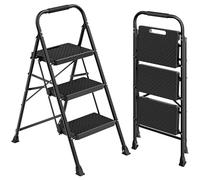 SONGMICS Escabeau en Acier, Marchepied Pliant à 3 Marches, Charge Maximale 150 kg, pour Maison, Bureau, Jardin, 73 x 46,5 x 102,5 cm, Noir GSL203BZ01