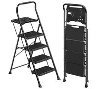 SONGMICS Escabeau en Acier, Marchepied Pliant à 4 Marches, Charge Maximale 150 kg, pour Maison, Bureau, Jardin, 84 x 45,5 x 145,2 cm, Noir GSL204BZ01