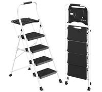 SONGMICS Escabeau en Acier, Marchepied Pliant à 4 Marches, Charge Maximale 150 kg, pour Maison, Bureau, Jardin, 84 x 45,5 x 145,2 cm, Blanc GSL204WZ01