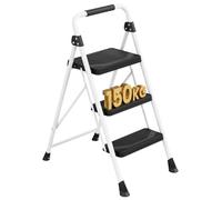 SONGMICS Escabeau Pliable, 3 Marches, Acier | Marche Pied Adulte, 99 x 40,5 x 6,5 cm, 150 kg, Antidérapant, Cuisine, Blanc, Collection Brody, GSL303WZ01