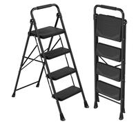 SONGMICS Escabeau Pliable 4 Marches, Marchepied Acier | Marche Pied Adulte Portable, Antidérapant, 123,4 x 40,5 x 6,5 cm, Noir, Collection Brody GSL304BZ01